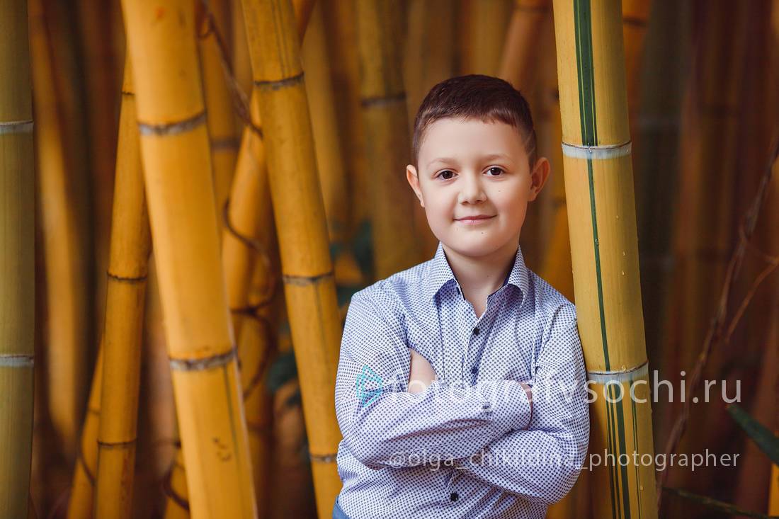Мальчик среди желтого бамбука